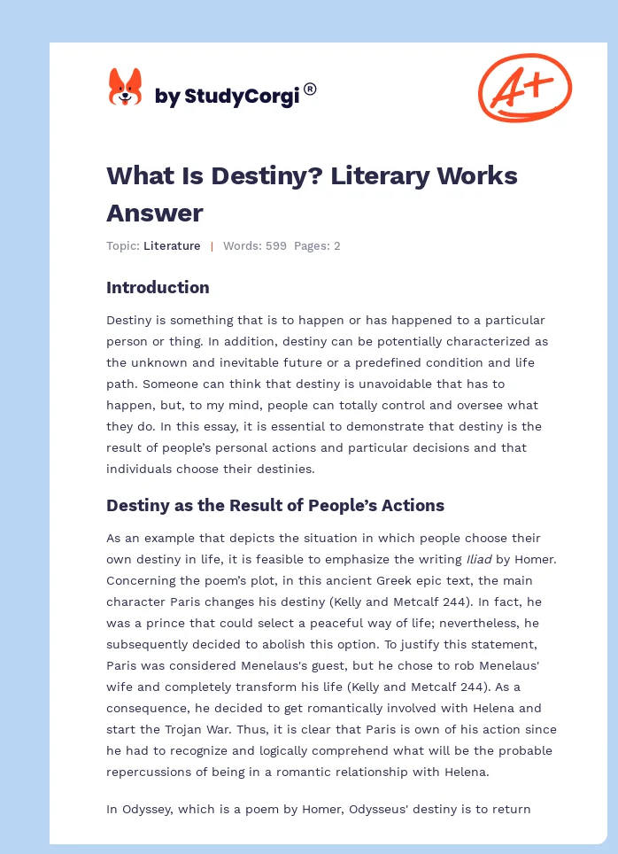 What Is Destiny? Literary Works Answer. Page 1