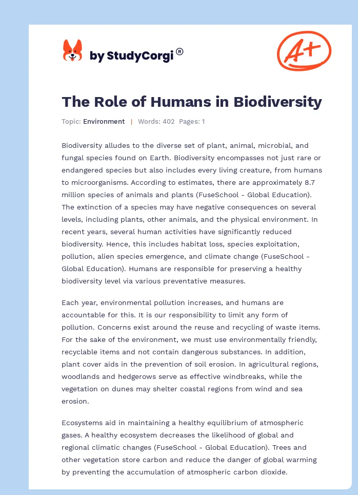The Role of Humans in Biodiversity. Page 1