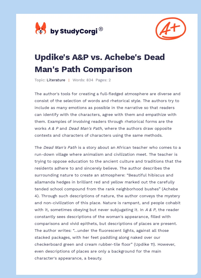 Updike's A&P vs. Achebe's Dead Man's Path Comparison. Page 1