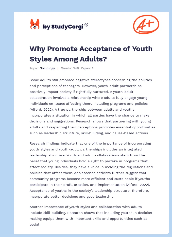 Why Promote Acceptance of Youth Styles Among Adults?. Page 1