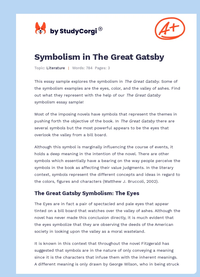 Symbolism in The Great Gatsby. Page 1