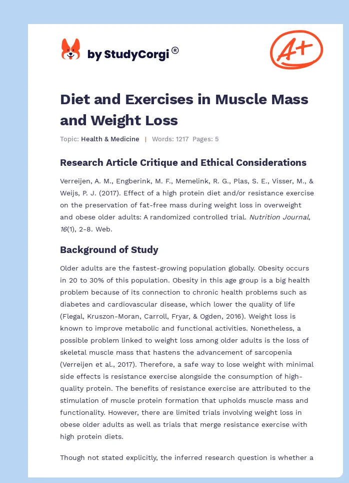 Diet and Exercises in Muscle Mass and Weight Loss. Page 1