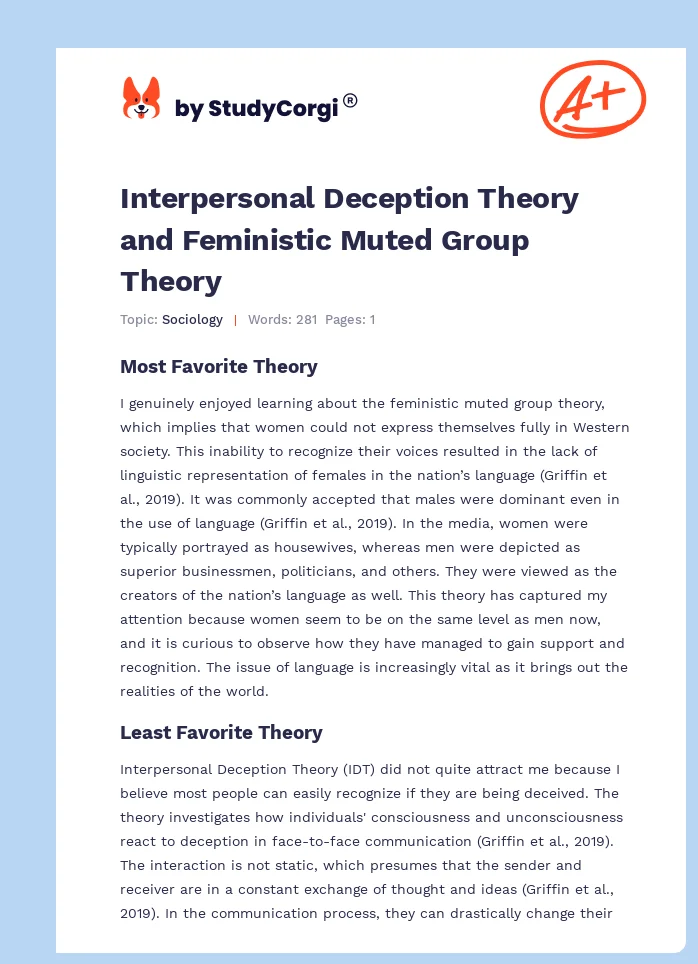 Interpersonal Deception Theory and Feministic Muted Group Theory. Page 1