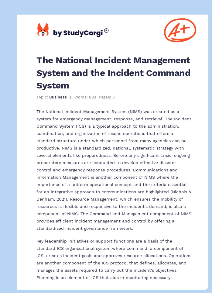 The National Incident Management System and the Incident Command System. Page 1