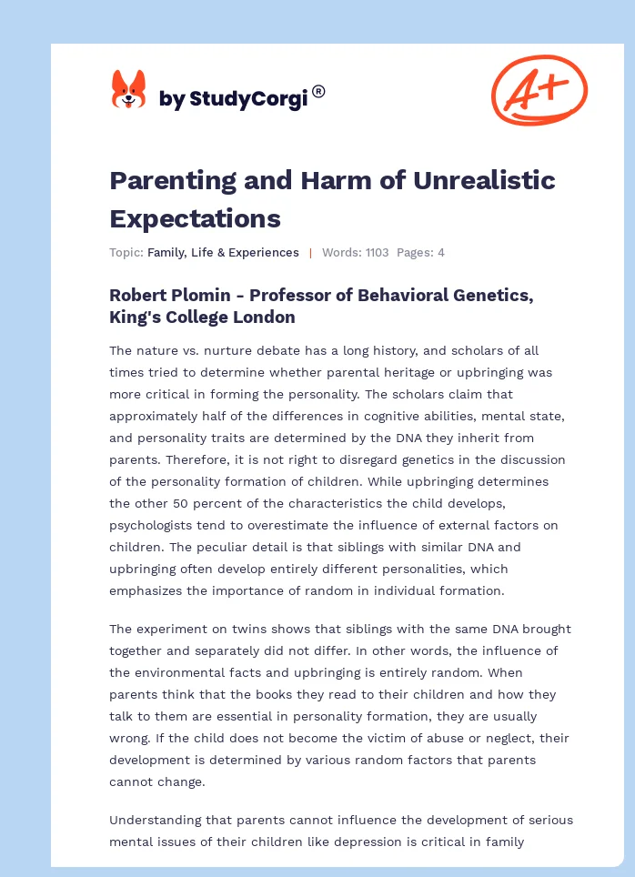 Parenting and Harm of Unrealistic Expectations. Page 1