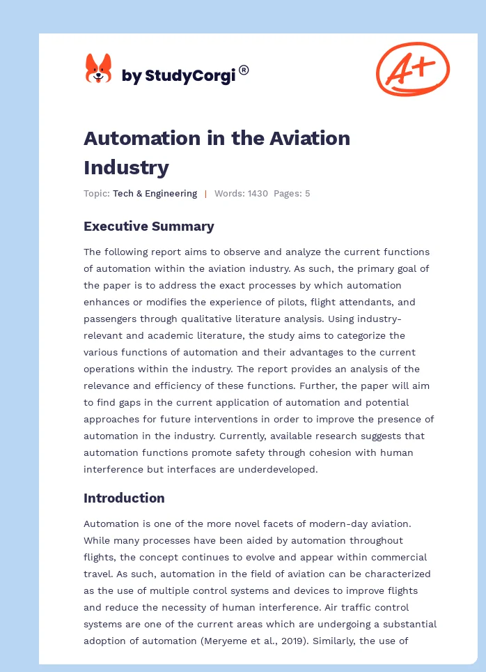 Automation in the Aviation Industry. Page 1