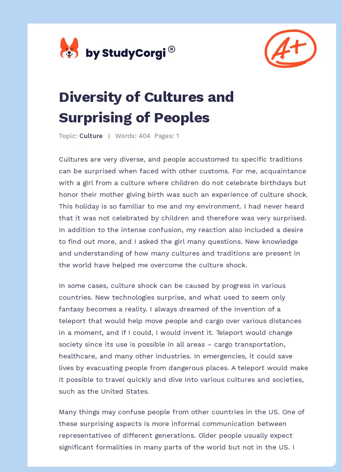 Diversity of Cultures and Surprising of Peoples. Page 1