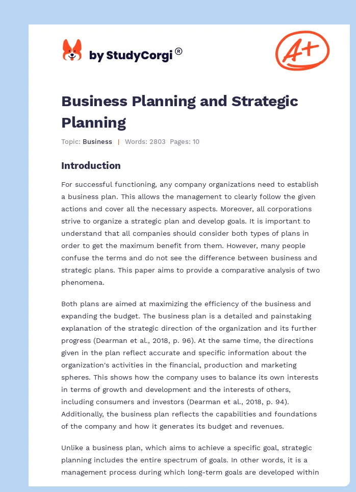 Business Planning and Strategic Planning. Page 1
