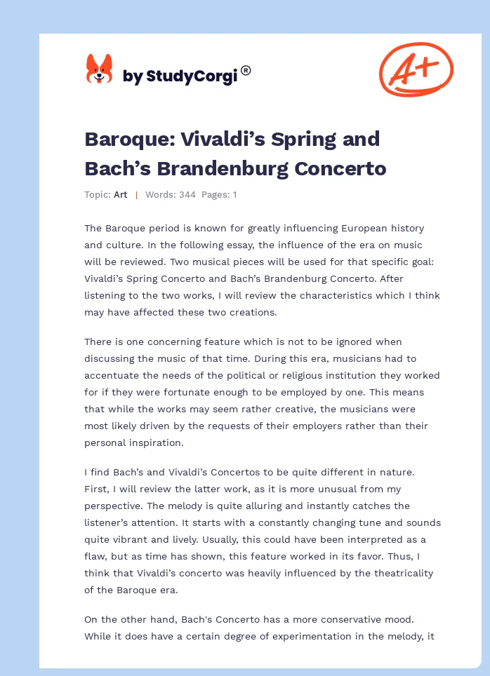 Baroque: Vivaldi’s Spring and Bach’s Brandenburg Concerto. Page 1