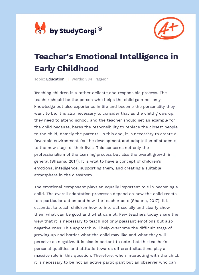 Teacher's Emotional Intelligence in Early Childhood. Page 1