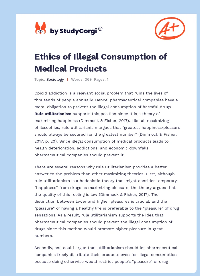 Ethics of Illegal Consumption of Medical Products. Page 1