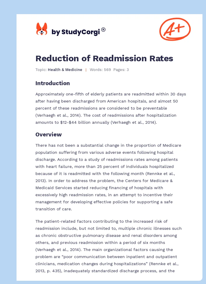 Reduction of Readmission Rates. Page 1