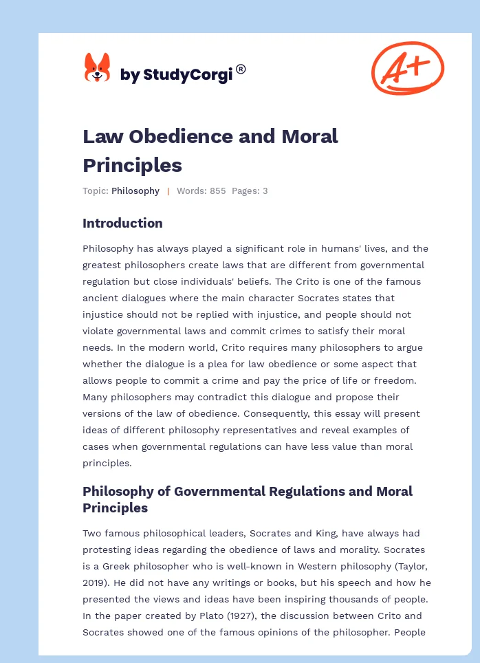 Law Obedience and Moral Principles. Page 1