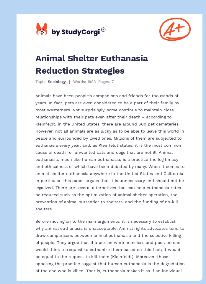 Animal Shelter Euthanasia Reduction Strategies. Page 1