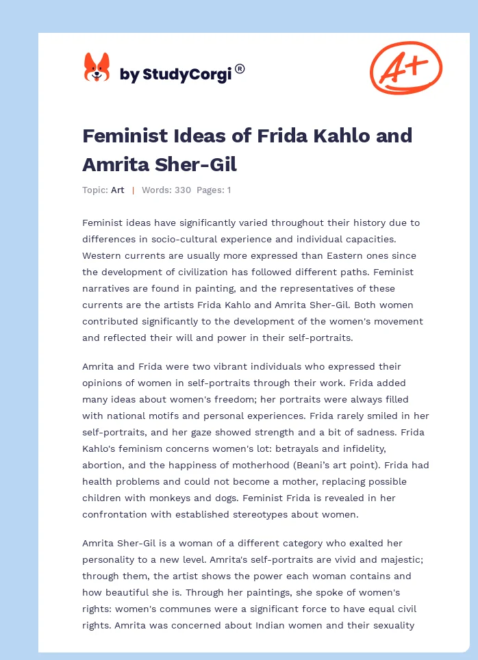 Feminist Ideas of Frida Kahlo and Amrita Sher-Gil. Page 1