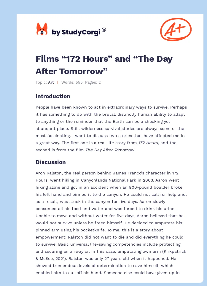 Films “172 Hours” and “The Day After Tomorrow”. Page 1
