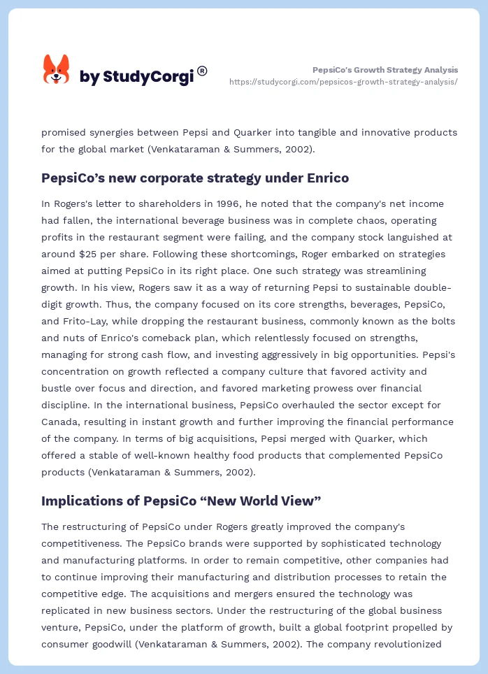 PepsiCo's Growth Strategy Analysis. Page 2