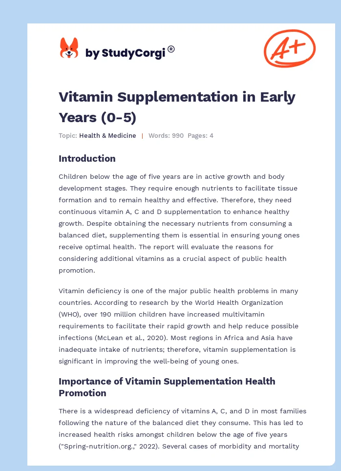 Vitamin Supplementation in Early Years (0-5). Page 1