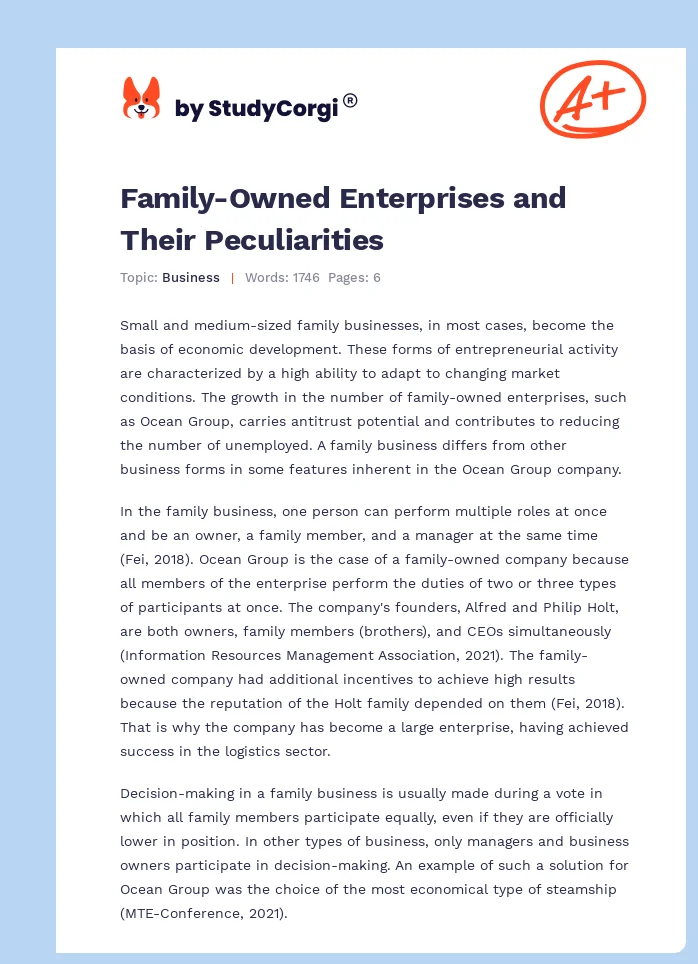 Family-Owned Enterprises and Their Peculiarities. Page 1
