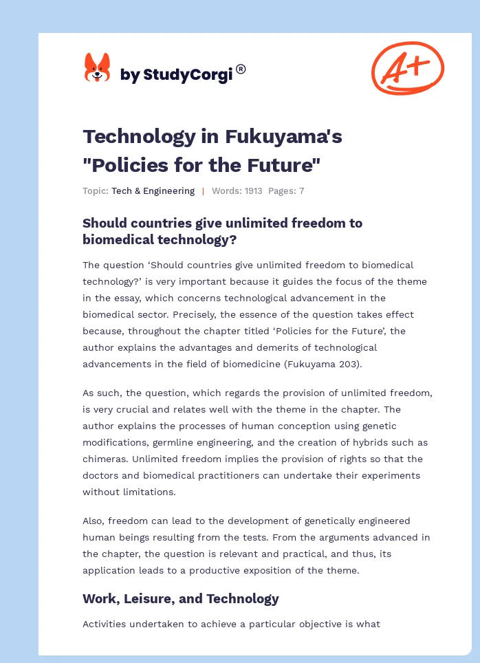 Technology in Fukuyama's "Policies for the Future". Page 1