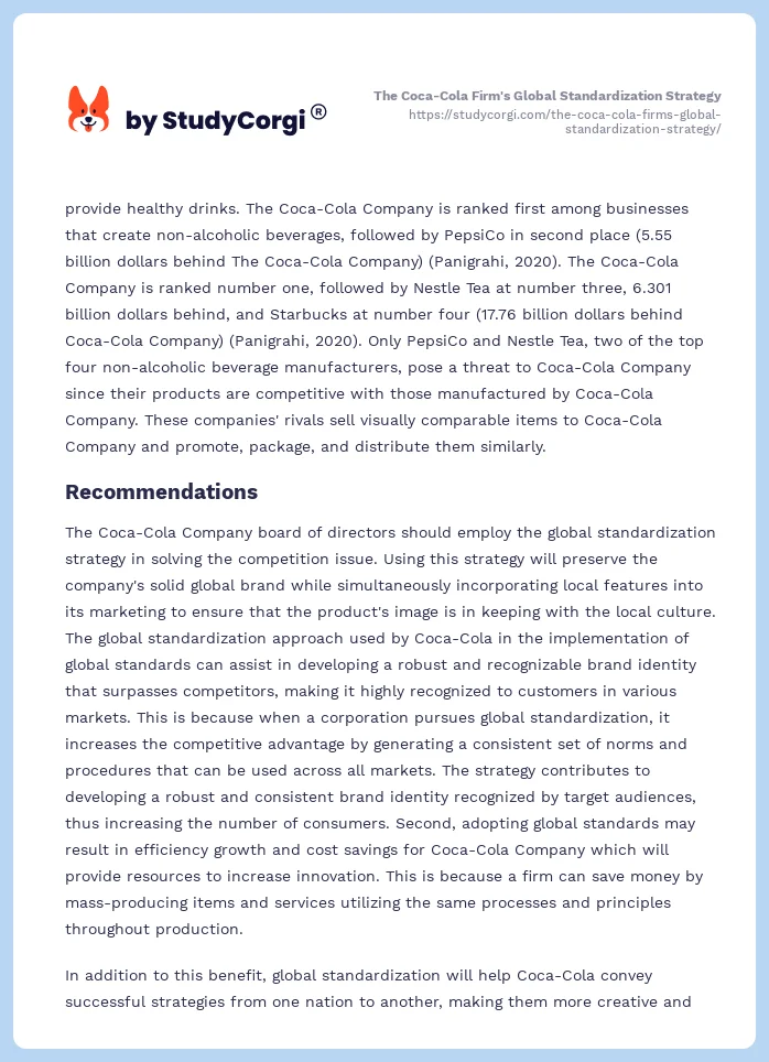 The Coca-Cola Firm's Global Standardization Strategy. Page 2