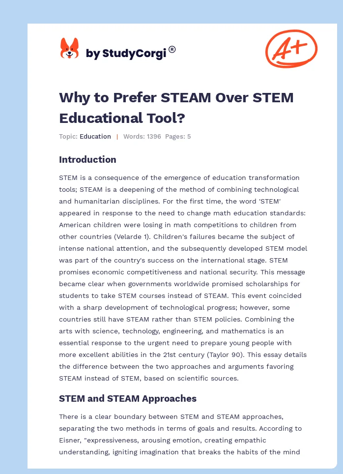 Why to Prefer STEAM Over STEM Educational Tool?. Page 1