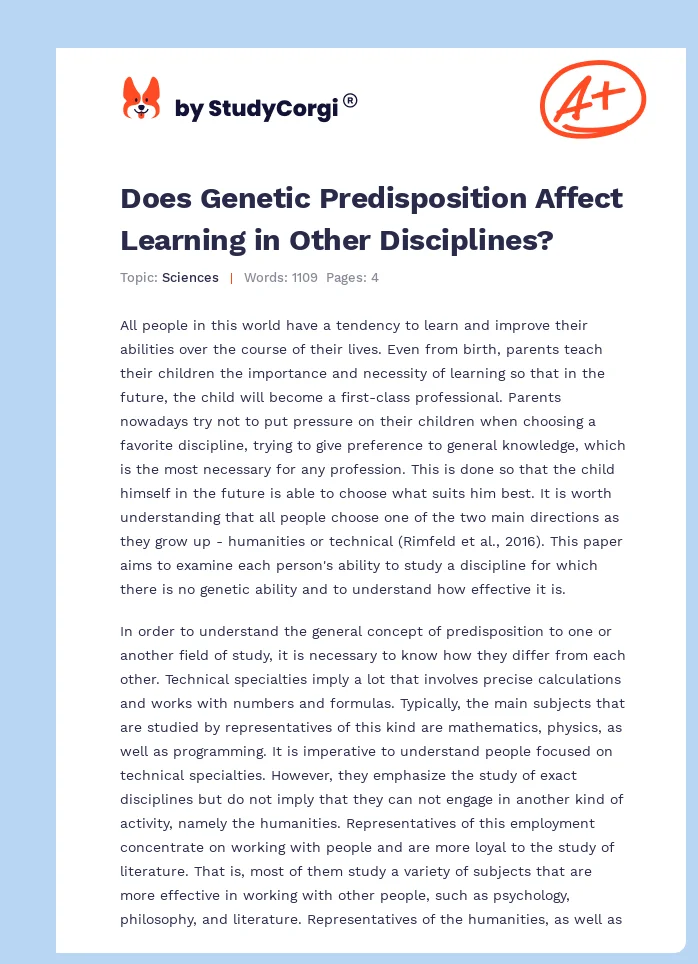 Does Genetic Predisposition Affect Learning in Other Disciplines?. Page 1