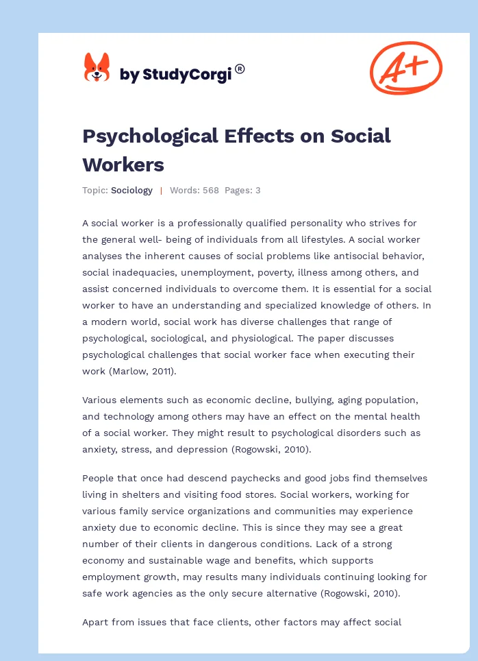 Psychological Effects on Social Workers. Page 1