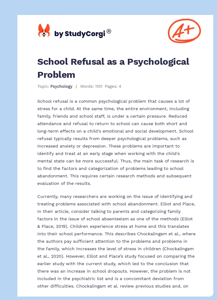 School Refusal as a Psychological Problem. Page 1