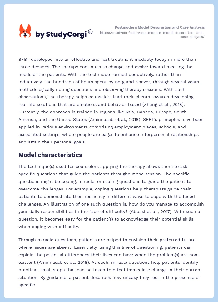 Postmodern Model Description and Case Analysis. Page 2