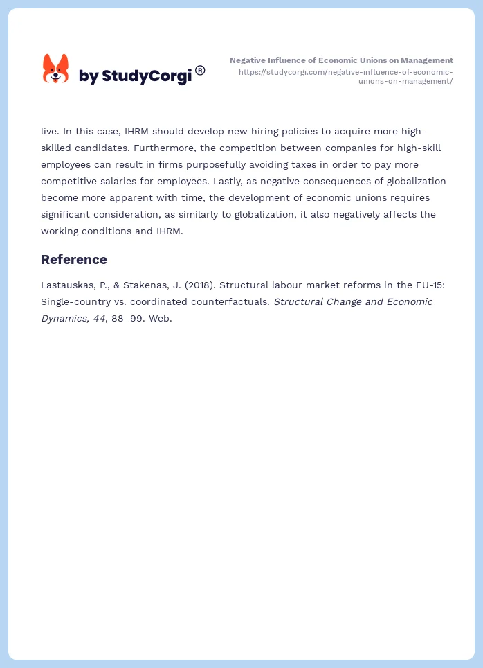 Negative Influence of Economic Unions on Management. Page 2