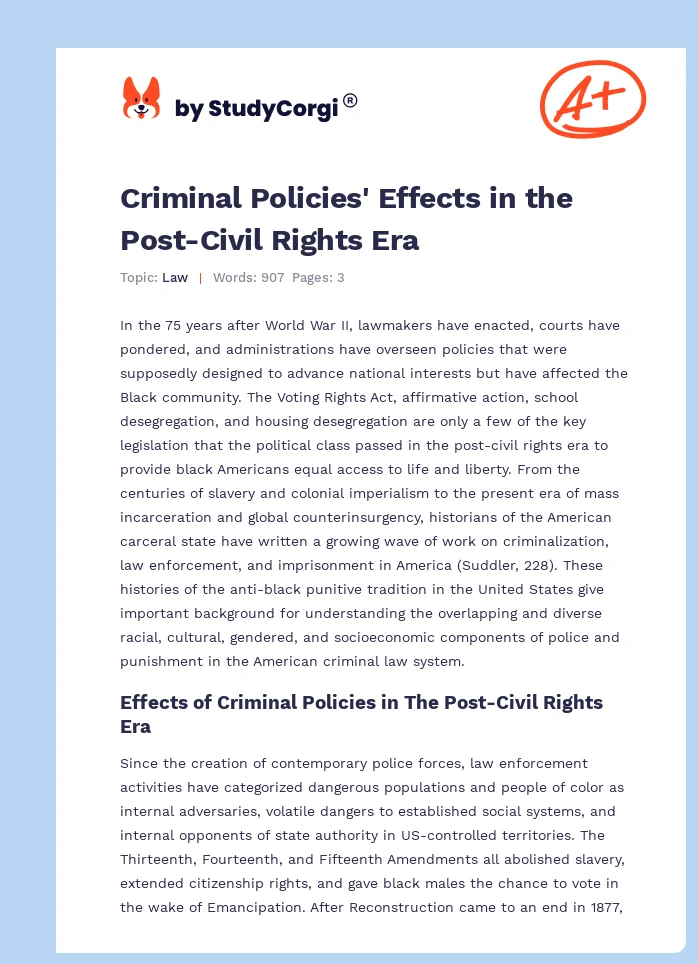 Criminal Policies' Effects in the Post-Civil Rights Era. Page 1