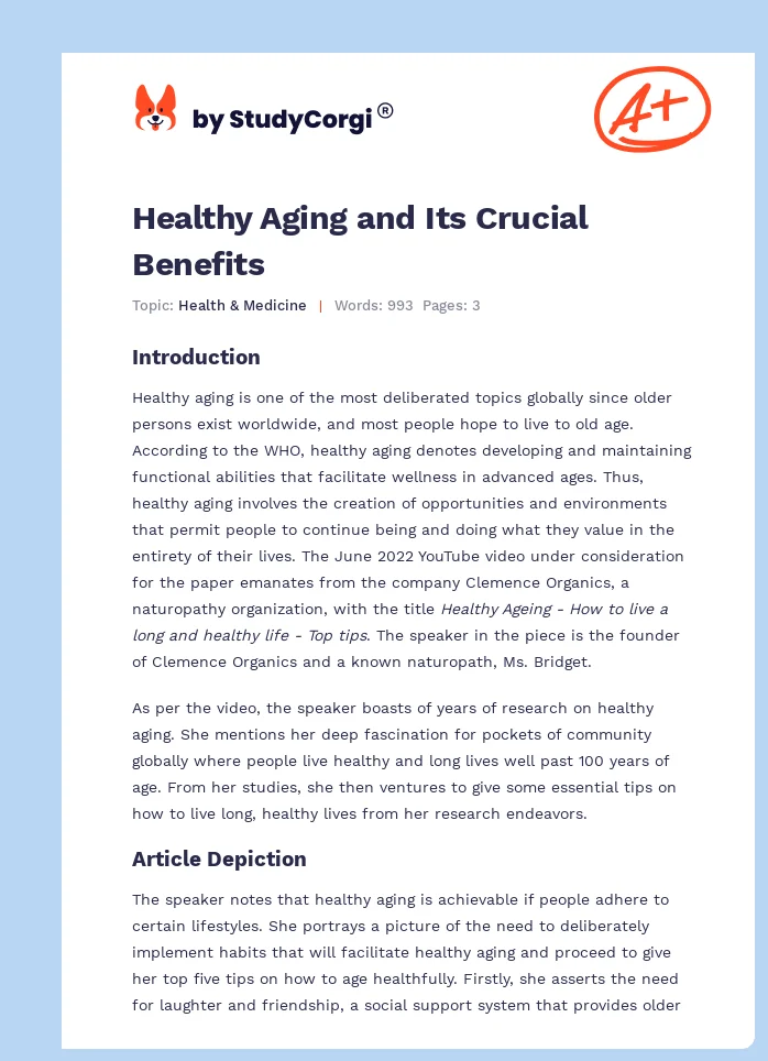 Healthy Aging and Its Crucial Benefits. Page 1