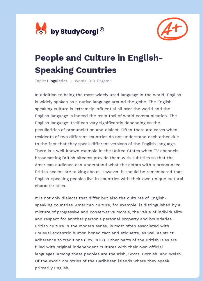 People and Culture in English-Speaking Countries. Page 1