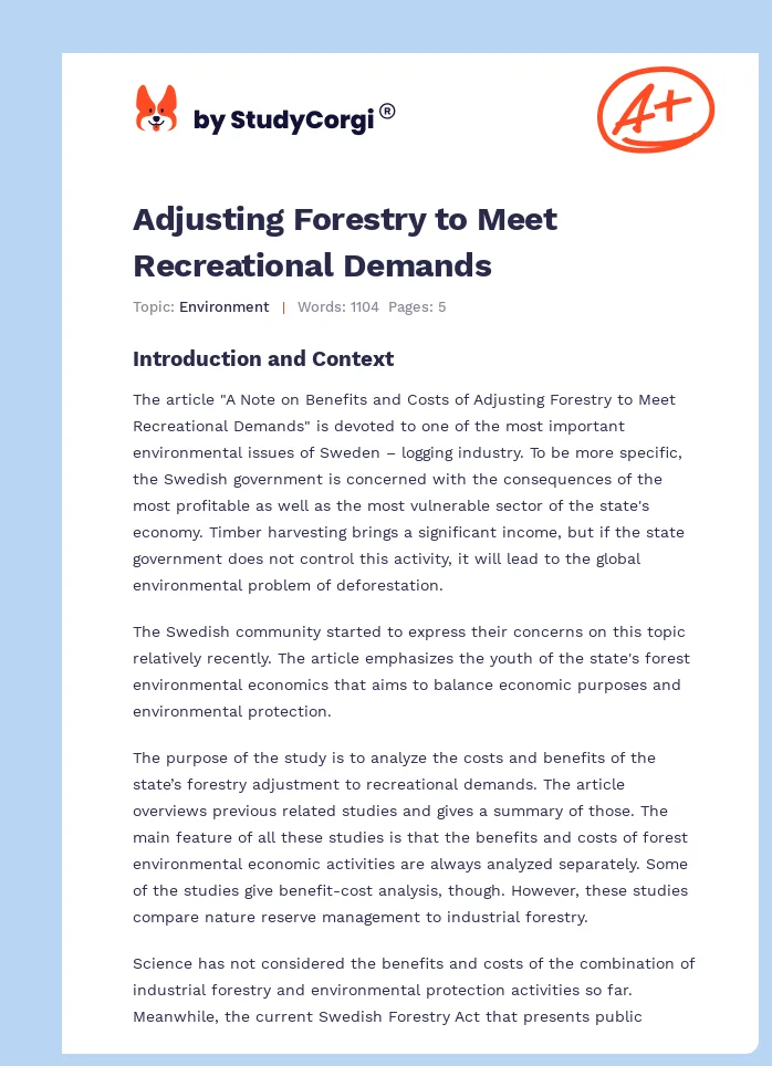 Adjusting Forestry to Meet Recreational Demands. Page 1