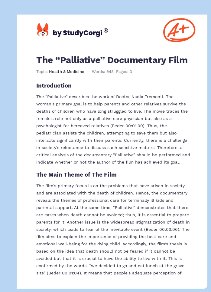 The “Palliative” Documentary Film. Page 1