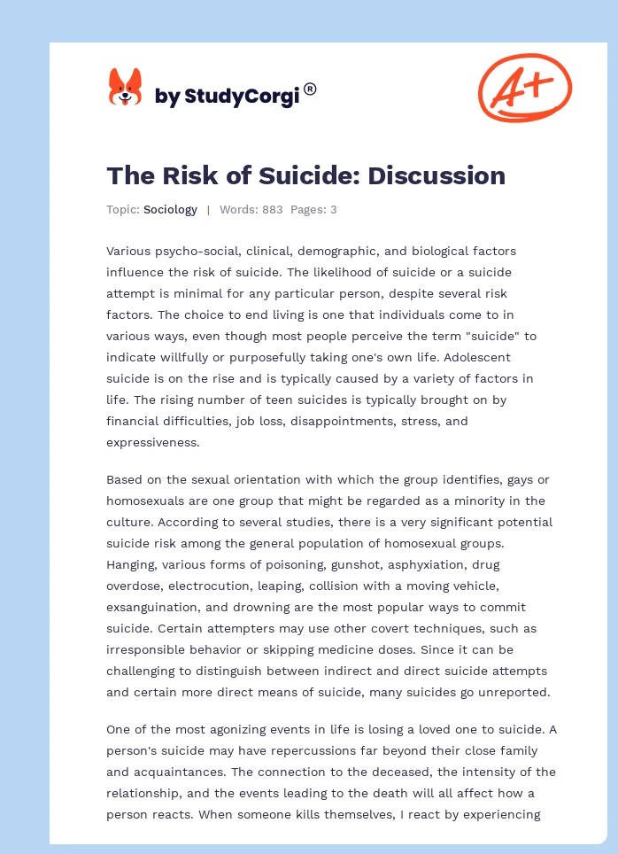 The Risk of Suicide: Discussion. Page 1