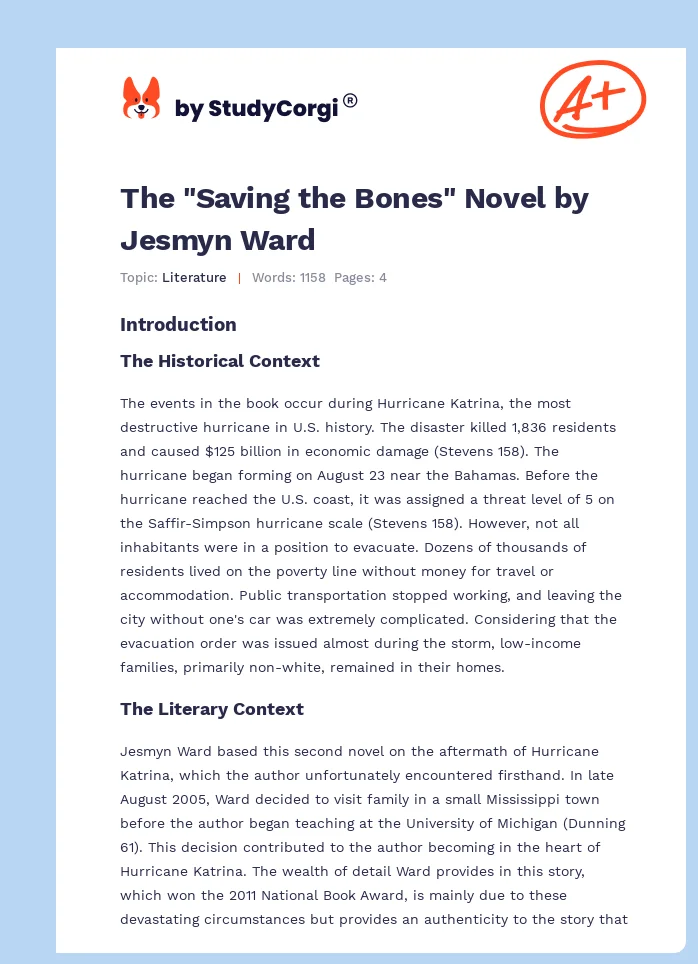 The "Saving the Bones" Novel by Jesmyn Ward. Page 1