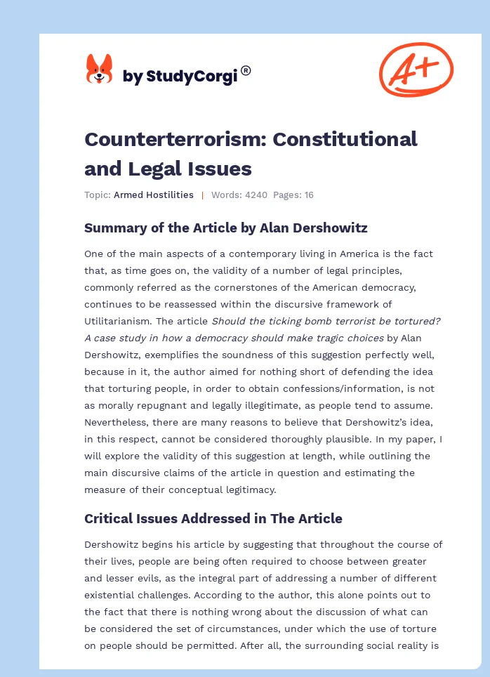 Counterterrorism: Constitutional and Legal Issues. Page 1