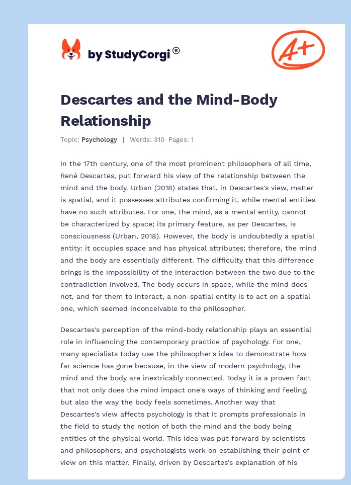 Descartes and the Mind-Body Relationship. Page 1