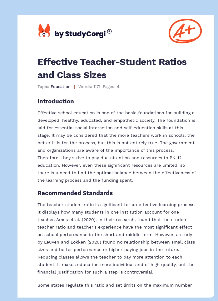 Effective Teacher-Student Ratios and Class Sizes. Page 1