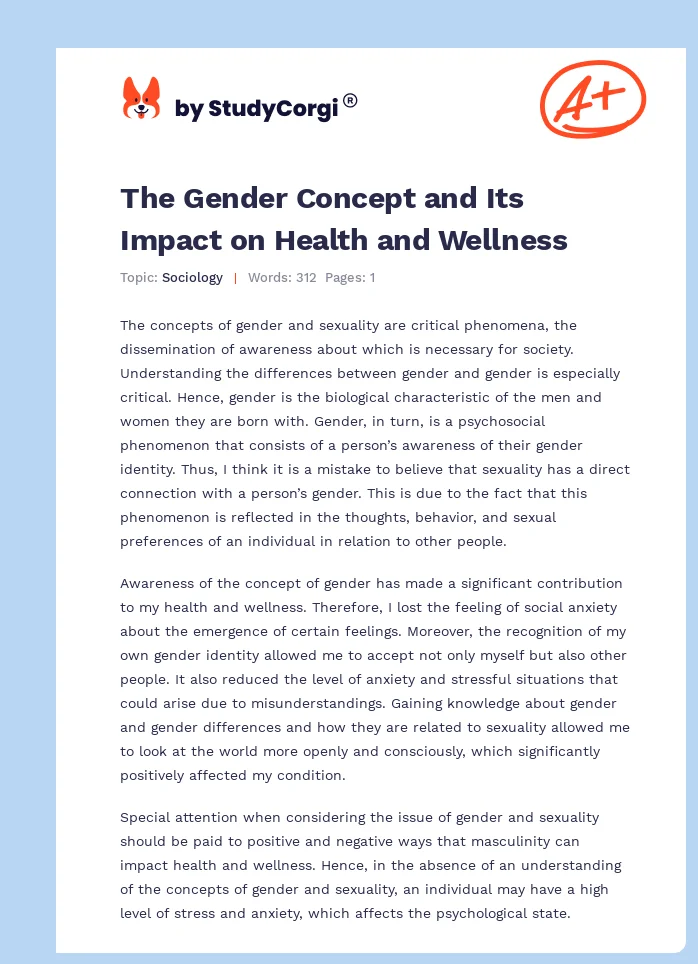 The Gender Concept and Its Impact on Health and Wellness. Page 1