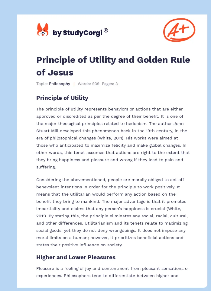 Principle of Utility and Golden Rule of Jesus. Page 1