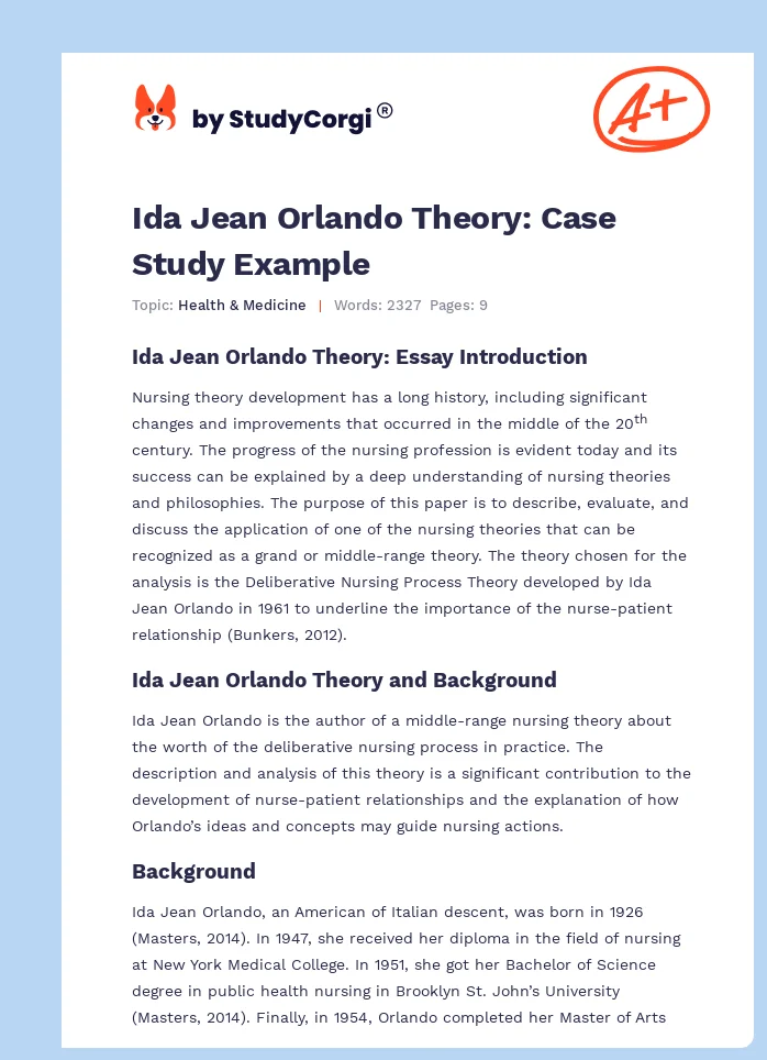 Ida Jean Orlando Theory: Case Study Example. Page 1