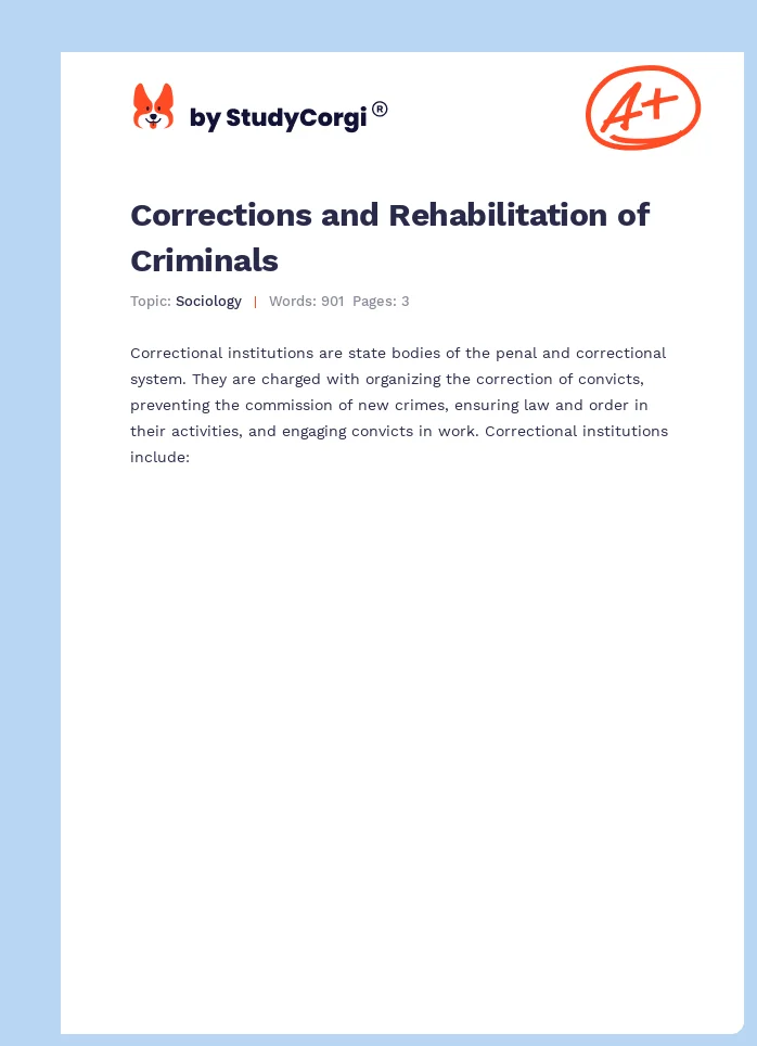 Corrections and Rehabilitation of Criminals. Page 1