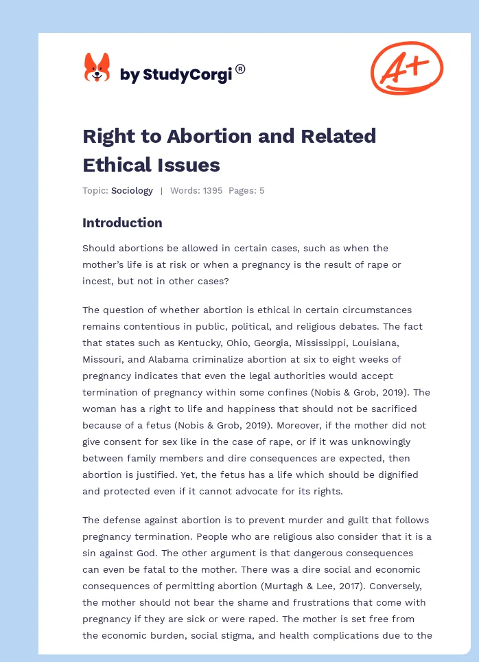 Right to Abortion and Related Ethical Issues. Page 1