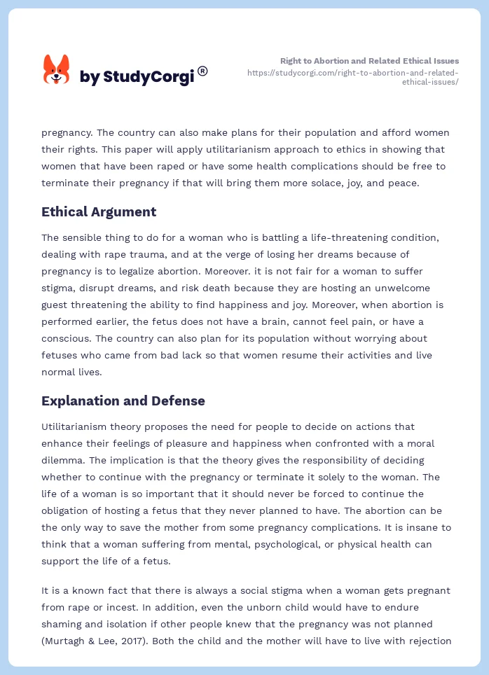 Right to Abortion and Related Ethical Issues. Page 2