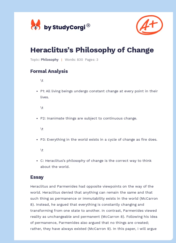 Heraclitus’s Philosophy of Change. Page 1