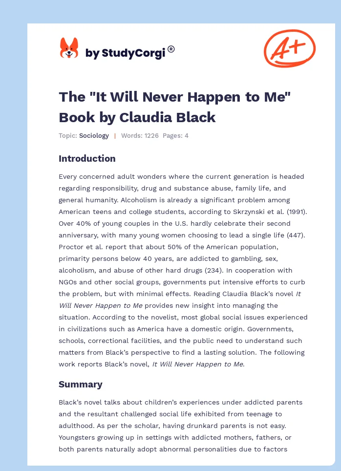 The "It Will Never Happen to Me" Book by Claudia Black. Page 1