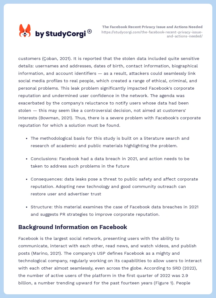 The Facebook Recent Privacy Issue and Actions Needed. Page 2